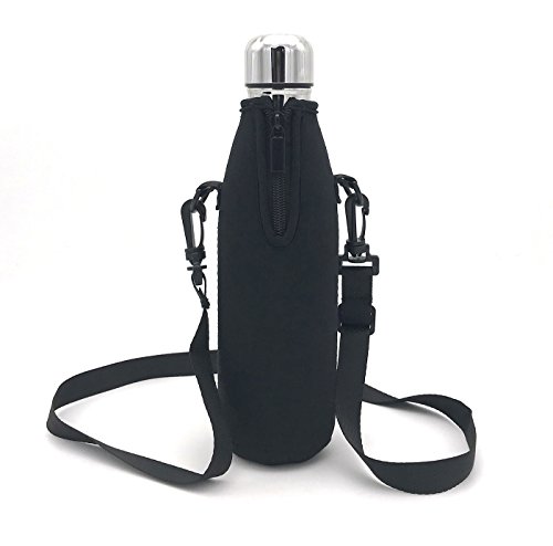 Wanty New Style Neoprene 17 Oz Insulated Water Drink Bottle Cooler Carrier Cover Sleeve Tote Bag Pouch Holder Strap for Climbing Cycling and Running Outdoor Activities (Nylon shoulder strap)