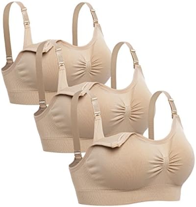 Lataly Womens Sleeping Nursing Bra Wirefree Breastfeeding Maternity Bralette Color Beige Pack of 3 Size S