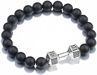 Eccosa Mens Dumbbell Matt Black Agate Energy Stone Beads Turquoise Bracelets Healing Balancing