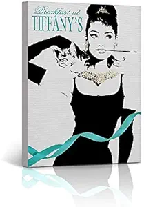 Audrey Hepburn Wall Art Breakfast at Tiffany's Illustration Blue Details Iconic Home Decor Canvas Print (No Framed,12x18inch)