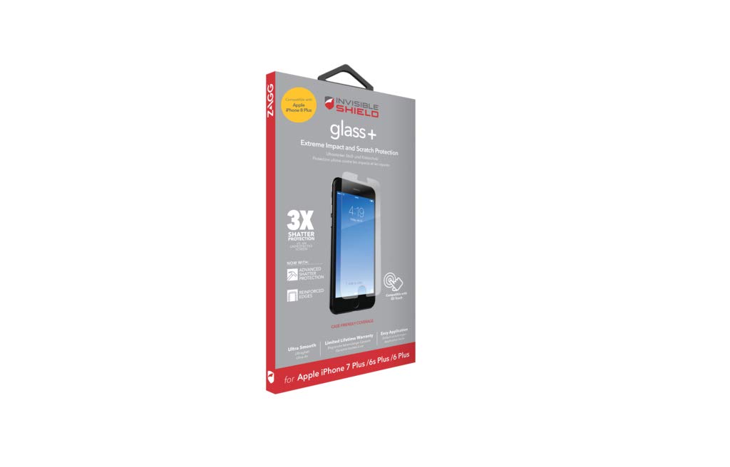ZAGG InvisibleShield Glass+ Screen Protector – High-definition Tempered Glass - Made for Apple iPhone 8 Plus, iPhone 7 Plus, iPhone 6s Plus, iPhone 6 Plus – Impact & Scratch Protection
