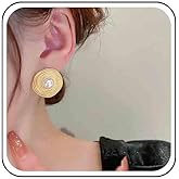 Allereyae Vintage Gold Round Pearl Earrings Wire Wrapped Pearl Stud Earrings Pearl Disc Round Earrings Chunky Pearl Earrings Jewelry for Women