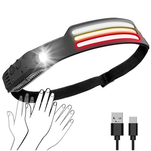 Stirnlampe Led Wiederaufladbar, 230° Weitwinkel Ipx5 Wasserdichte Kopflampe Mit Bewegungsensor &Amp; Rotlicht, 10 Modi Camping Lampe Für Outdoor, Angeln, Wandern, Laufen, Notfall [Energieklasse A+++]