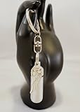 Beautiful Brushed Silver Cremation Urn - Angel Wing with Rose - on Swivel Stainless Steel Keychain - Includes Velvet Pouch & Fill Kit