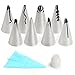8 Small Tools Set With Silicone Bag & Coupler - TOP QUALITY - Russian Piping Tips Icing Nozzles - For Cakes or Cupcakes Decoration - Make Flowers and Leaves (8 tips with coupler and bag)