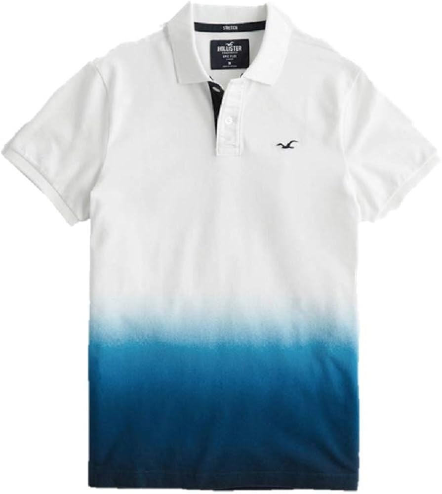 Hollister New Stretch Ombré Polo Shirt White Blue Men SZ Small/S