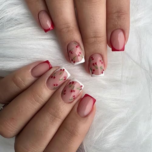 6 Packs (144 Pcs) Square Press on Nails - French Tip, Red, Heart False Nails - Short, Medium Glue on Fake Nails for Women - 12 Sizes, 6 Styles - Image 6