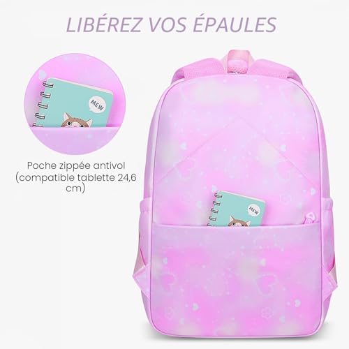 Amythe Set of 3 Teen Girls School Bag | School Bag Lunch Bag Pencil Case School Travel 15.6 Inches Portable Purple
