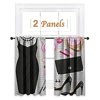 Flyerer Heels and Dresses, Living Room Curtains, Black Smart Cocktail Dress Perfume Make Up Clutch Bag, Drapes Blackout, W52 x L63 Inch Black Pale Pink Pale Brown