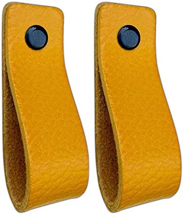 Brute Strength, Leather Handles for Furniture, Ochre Yellow, 2 pcs, 16,5 x 2,5 cm, Cabinet Handle