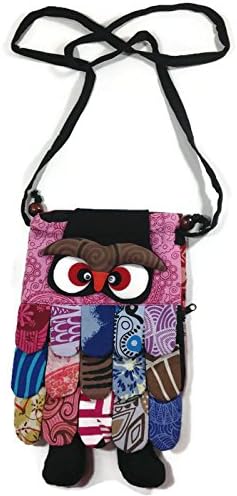 Bag Owl Handmade Fabric Small Size With 2 Ropes and Zipper Backside