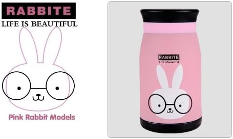 Cute Animals Cartoon Series Stainless Steel Vacuum Thermal Bottle Travel Mug Korean Big Belly Cup Pink Rabbite 450ml