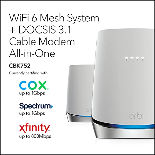 NETGEAR Orbi Whole Home WiFi 6 System with DOCSIS 3.1 Builtin Cable