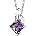 PEORA Amethyst Classic Solitaire Pendant Necklace for Women 925 Sterling Silver, Natural Gemstone, 2 Carats Princess Cut 8mm, with 18 inch Chain, Real Purple Amethyst Necklace, w/Jewelry Box