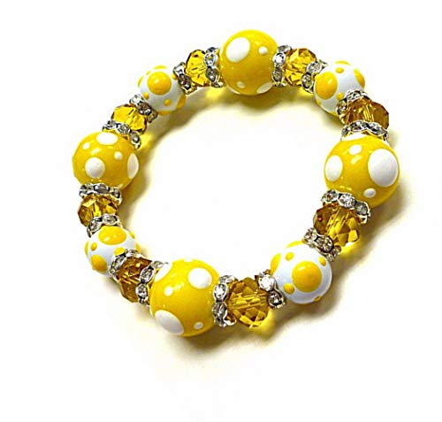 Pulsera Linpeng Glass Beads Polka Dots, Amarillo / Blanco