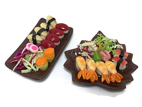 2 Miniature Sushi Set Food Dollhouse Drink Japan Food Shshi Bento Salad Vegetable Fruit Decor Furniture ( Sushi,Salad Shrimp) F13