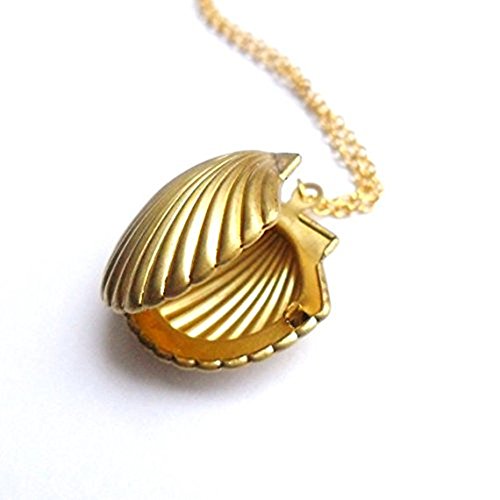 Adecco Llc Sea Shell Locket, Mermaid Valentine Necklace, Beach Locket, Gold Tone Brass, Little Shell Locket, Nautical Jewelry (649009610751)