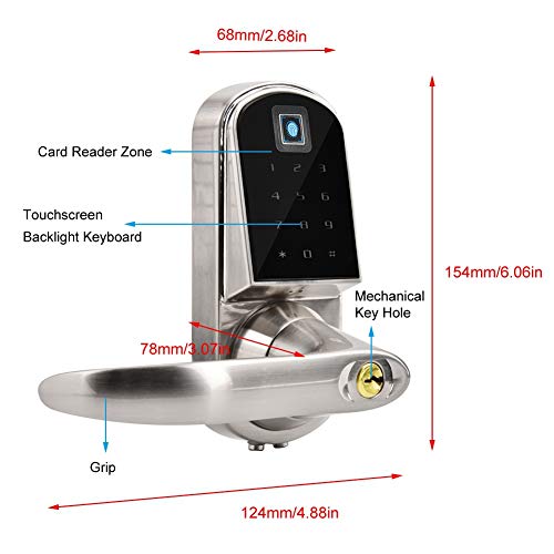 Smart Door Lock, Fingerprint Touchscreen Password Key Card Anti-Theft Entry Gate Lock with 12-Key Backlight Keyboard
