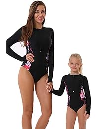 YOLIPULI Mamá e hija de manga larga con cremallera Rashguard Protección UV Traje de baño Traje de baño: Imprimir Traje de baño familiar a juego