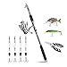 ROSE KULI Fishing Rod and Reel Combos - Portable Collapsible Pole with Spinning Reel Kits for Travel Saltwater Freshwater Fishing