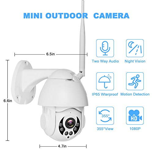 CTVISON Outdoor PTZ 2.4G WiFi Security Camera, Wireless HD 1080P Pan/Tilt Surveillance CCTV IP Camera with 4MM Lens/Two Way Audio/Night Vision/Motion Detection/ IP65 Weatherproof
