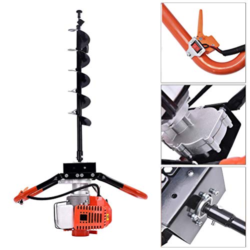 YiiYYaa 72cc 2 Stroke Post Hole Digger, 3KW Petrol Gas Powered Earth Auger with 3 Bits(4", 8", 12") and 3 Extension Rods