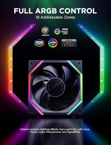 AsiaHorse Nyota Pro 120mm Case Fan, PC Fan 120mm Daisy Chain, ARGB PWM 2000RPM Quiet, High Airflow Case Fan, Standard Fan Blade