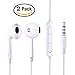 Tiehnom Premium Earphones, Headphones Earbuds with Microphone and Volume Control for iPhone/iPad/iPod/Android Smartphones/Samsung with 2 Earphone Clips - White - 2 Piece