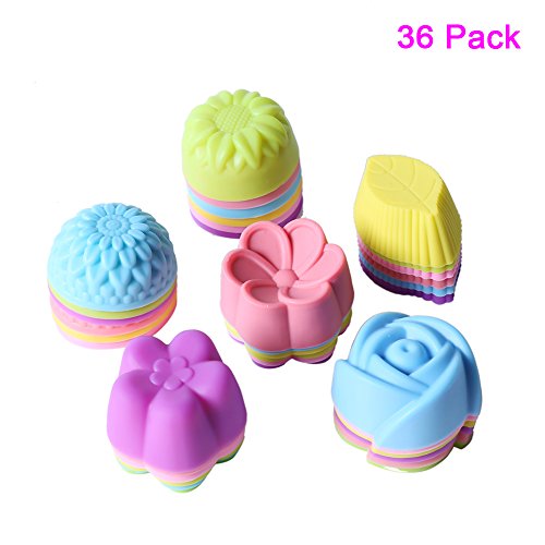 Magik 36 PCS Reusable Non-stick Silicone Mini Baking Muffin Cupcake Chocolate Cups (Assorted Flowers 2)