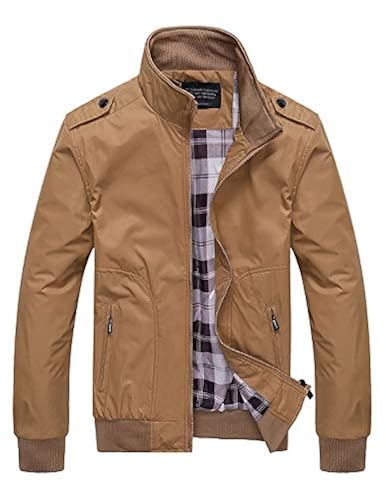 Locachy Men's Casual Stand Collar Lightweight Bomber Jacket With