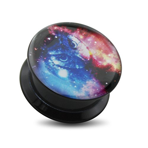 5/8 Inch - 16MM Attactive Galaxy Owl Logo Internally Threaded Black Acrylic Flesh Tunnels Plugs