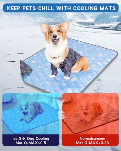 Dog&Cat Cooling Mat for Extra Large Pet Dog,Waterproof, Blue XL-125 x 70cm | Pet Cooling Mat Pet Self Cooling Pad Mat Bed Mats for Summer Indoor or Outdoor, Foldable ,Washable, Ice Cool Fabric Q-MAX>0.5
