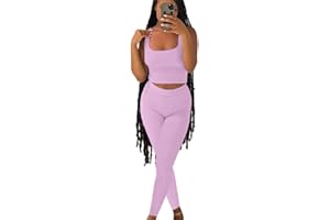 AYWA Casual Workout Sets Two Piece Outfits for Women Ribbed Crop Tank Top High Waist Leggings Active Wear