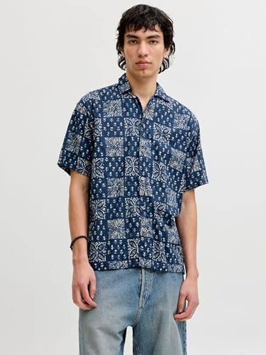Print Jprblulyon T-Shirt imprimé Dobby S/S Sn, Sky Captain, S Hommes