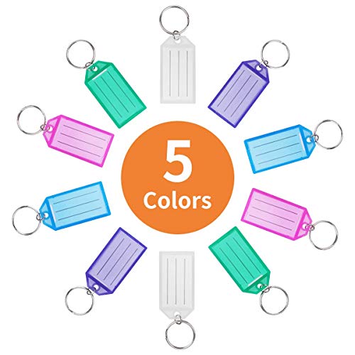 Cuttte 20 Pack Plastic Key Tags with Container, Key Labels with Ring and Label Window, 5 Colors
