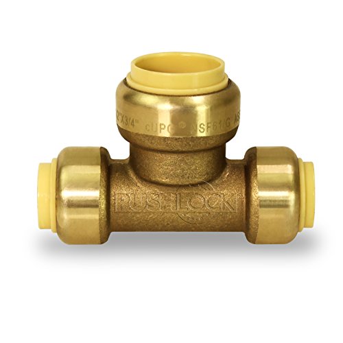 Everflow Supplies Pushlock UPET121234 1/2 Inch x 1/2 Inch x 3/4 Inch Long Push Tees Push-Fit Fittings, Made W/ Lead Free DZR Forged Brass, Connect PEX, CPVC & Copper, Pre-Lubricated Quick Installation