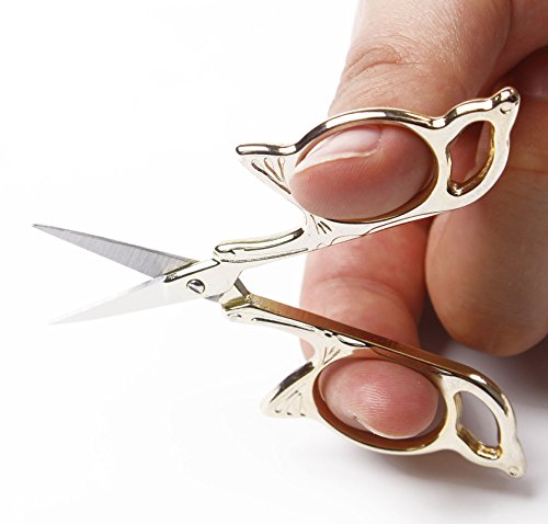 BIHRTC Gold Stainless Steel Sharp Tip Classic Stork Scissors Crane and Butterfly Design Sewing Scissors DIY Tools for Embroidery, Sewing, Craft, Art Work & Everyday Use