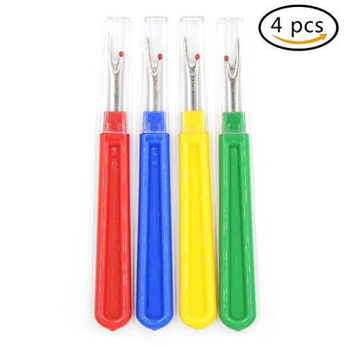 7thLake Best large seam ripper 100% durable Four brightly colored seam rippers in each package, each one has protective cap. Perfect sewing supplies for opening seams and hems