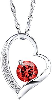 ZENI Necklace Women Love Heart Necklace &amp; Pendants Charms 925 Sterling Silver Jewelry for Women (Red)
