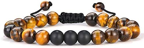 MONOZO Beaded Bracelets for Men Women - 8mm Tiger Eye Bead Bracelet Adjustable Natural Lava Rock Stone Essential Oil Anxiety Aromatherapy Bracelets Jewelry Gifts