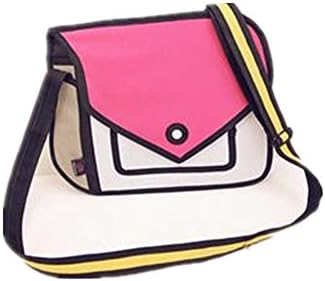YQWEL 3D Style 2D Drawing Cartoon Handbag Shoulder Canvas Messenger Bag Bow Handbags (Rose red)