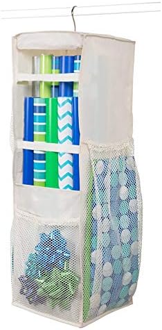 Hanging Wrapping Paper Storage - Holds Up to 20 Rolls, 360 Swivel & Extra Durable Gift Wrap Organizer Bag with Side Bin Pockets for All of Your Birthday, Holiday, Wrapping Supplies