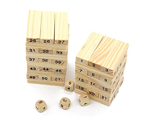 Weoxpr 54 Pcs Timber Tower Wood Block Stacking Gameï¼ŒClassic Best Family Fun Educational Games For Kids(Log Color)
