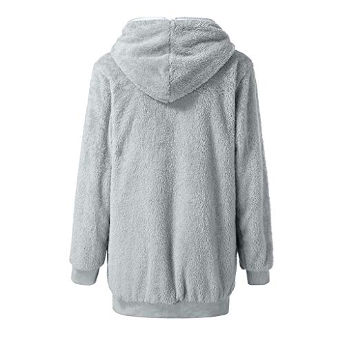 Sunhusing Women's Winter Fluffy Double-Face Fleece Zip Pullover Fashion Hoodie Warm Jacket Gray - Thumbnail 4