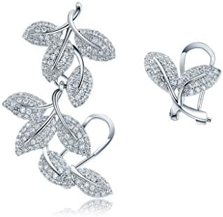 NEWBARK Elegant Leaf 18k White Gold Plated Filled Tiny CZ Fashion Stud Earrings