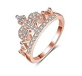 Presentski Rose Golden Plated Ring Simple Fashion 925 Sterling Silver Crown Princess Diamond Ring for Valentine's Day