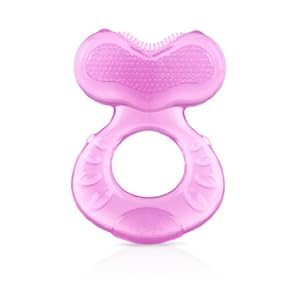 Nuby Silicone Teethe-eez Teether with Bristles, Includes Hygienic Case, Pink