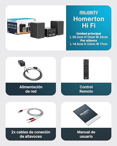 MAJORITY Homerton HiFi Equipo de Música | Reproductor de CD Player, Radio Internet WiFi, DAB/DAB+ Radio Digital y FM | Minicadena con Bluetooth 5.3, Reproducción USB, Spotify Connect