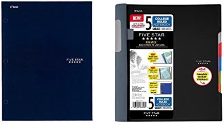 Five Star Wirebound Notebook, 5-Subject, College-Ruled Sheets, 11 x 8.5 Inch Sheet Size, &amp; Five Star 4 Pocket Folder, (black)