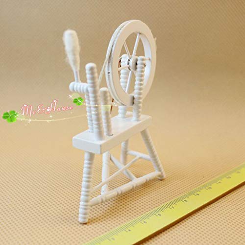 Potelin Premium Quality 1:12 Scale Doll House Miniature Hand Reeling Machine Wooden Spinning Wheel White - Thumbnail 5